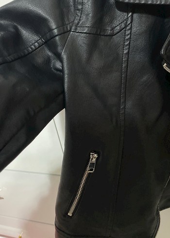 Siyah Deri Kadın Biker Ceket - Görsel 3