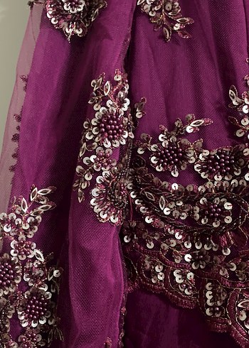 Bordo Nakışlı Uzun Kollu Kadın Abiye - Görsel 3