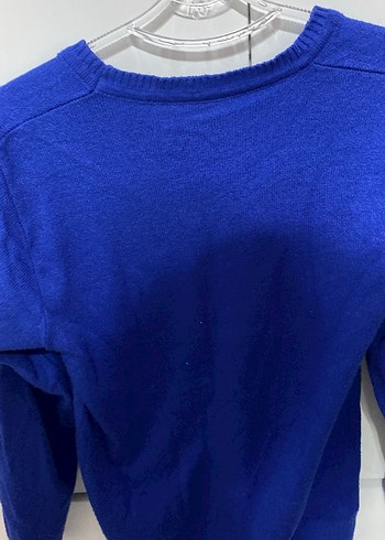 Mavi Kadın Yün Kazak, Bisiklet Yaka, İnce Örgü - Görsel 2