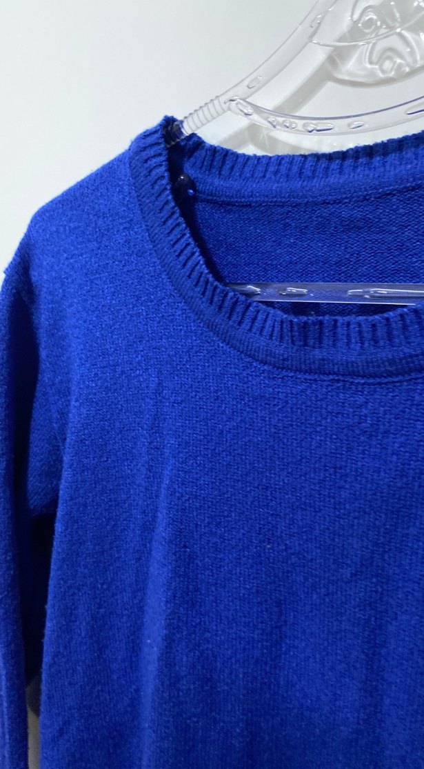 Mavi Kadın Yün Kazak, Bisiklet Yaka, İnce Örgü - Görsel 3