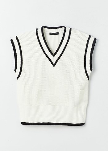 V Yaka Beyaz Kadın Triko Süveter - Görsel 7