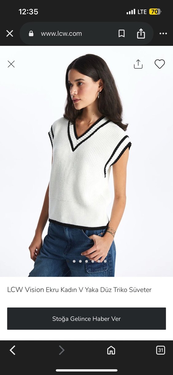V Yaka Beyaz Kadın Triko Süveter - Görsel 3