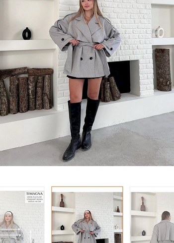 Gri Kısa Düğmeli Kadın Kaban - Görsel 2