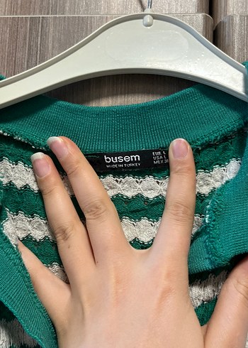 Kadın Renkli Çizgili Örgü Kısa Kollu Kazak - Görsel 4