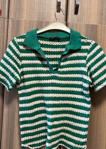 Kadın Renkli Çizgili Örgü Kısa Kollu Kazak - Görsel 2