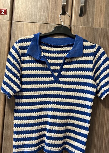 Kadın Renkli Çizgili Örgü Kısa Kollu Kazak - Görsel 3