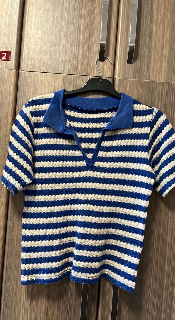 Kadın Renkli Çizgili Örgü Kısa Kollu Kazak - Görsel 3