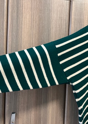 Yeşil Çizgili Örgü Kadın Kazak - Görsel 2