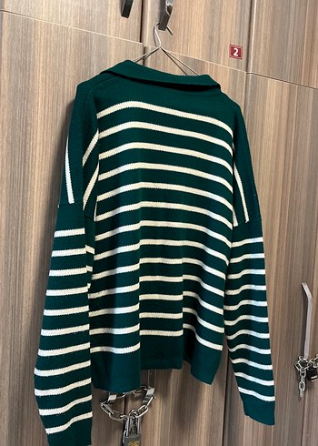 Yeşil Çizgili Örgü Kadın Kazak - Görsel 4