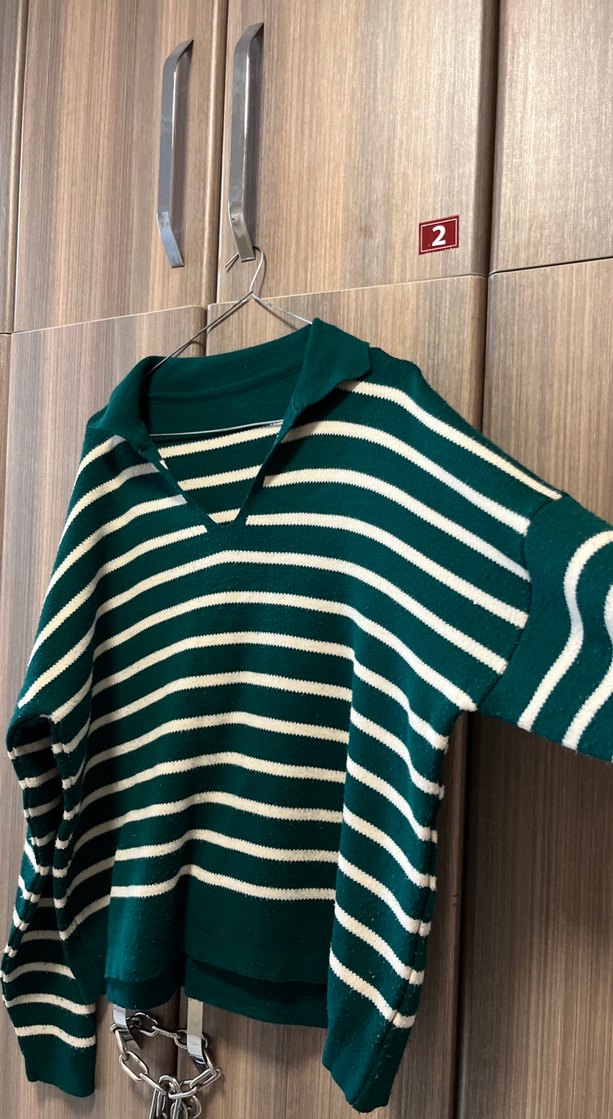 Yeşil Çizgili Örgü Kadın Kazak - Görsel 3