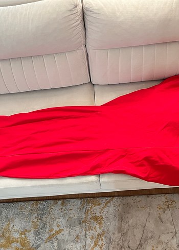 Kırmızı Drapeli Uzun Abiye Elbise - Görsel 2