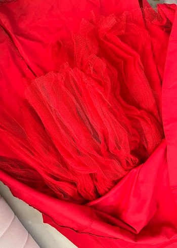 Kırmızı Drapeli Uzun Abiye Elbise - Görsel 3