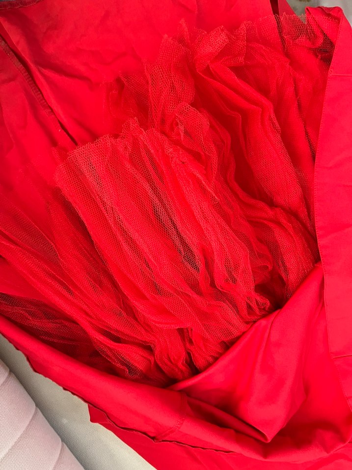 Kırmızı Drapeli Uzun Abiye Elbise - Görsel 3