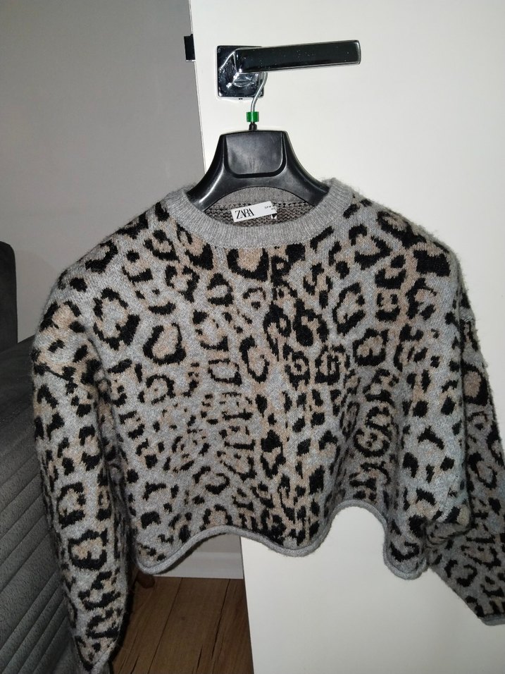 Zara Leopar Desenli Crop Kazak - Görsel 2