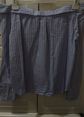 Düşük yaka çizgili kadın gömlek - Görsel 4