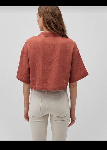 V Yaka Kısa Kollu Kadın Crop Top - Görsel 4