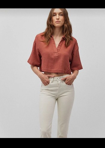 V Yaka Kısa Kollu Kadın Crop Top - Görsel 3