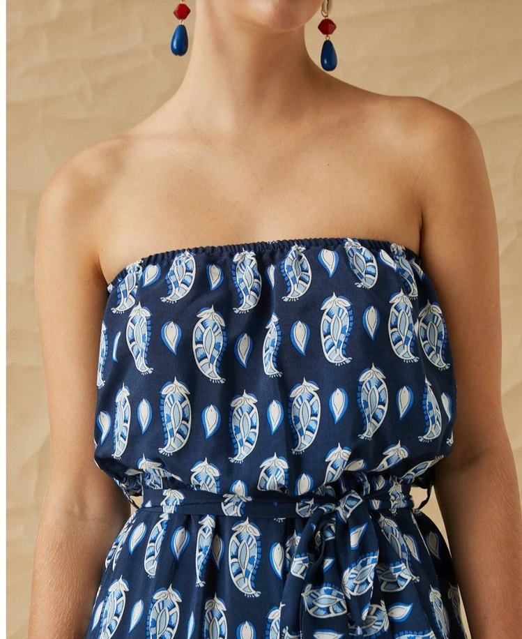 Kadın Lacivert Straplez Uzun Bol Paça Tulum - Görsel 4