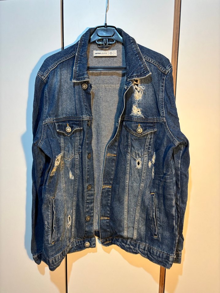 Düğmeli Lacivert Salaş Denim Ceket - Görsel 2