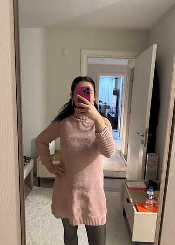 Pembe Triko Boğazlı Midi Kadın Kazak - Görsel 3