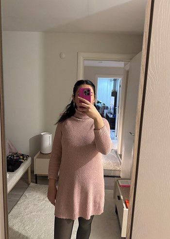 Pembe Triko Boğazlı Midi Kadın Kazak - Görsel 2