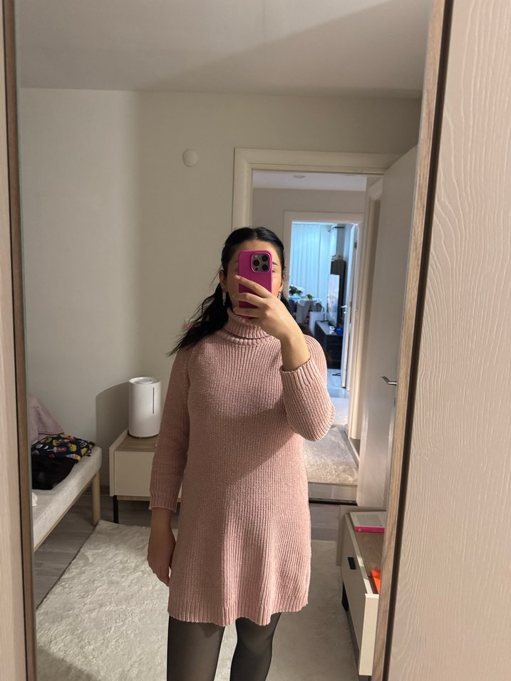 Pembe Triko Boğazlı Midi Kadın Kazak - Görsel 2