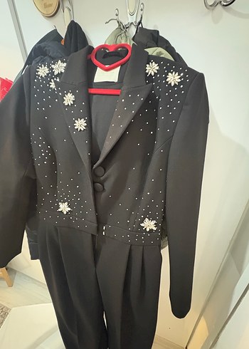 1 kere giyildi adil ışık Nakışlı Siyah Uzun Kollu tulum - Görsel 2