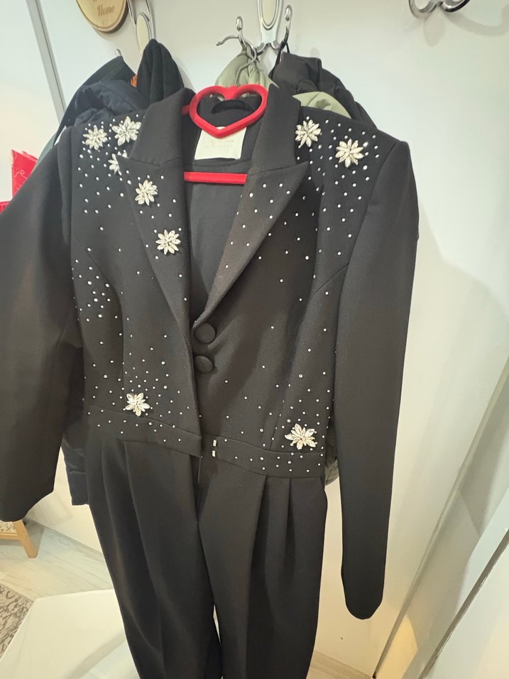 1 kere giyildi adil ışık Nakışlı Siyah Uzun Kollu tulum - Görsel 2