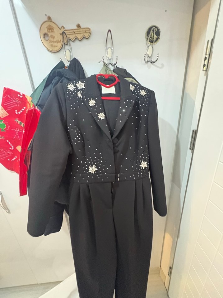 1 kere giyildi adil ışık Nakışlı Siyah Uzun Kollu tulum - Görsel 3