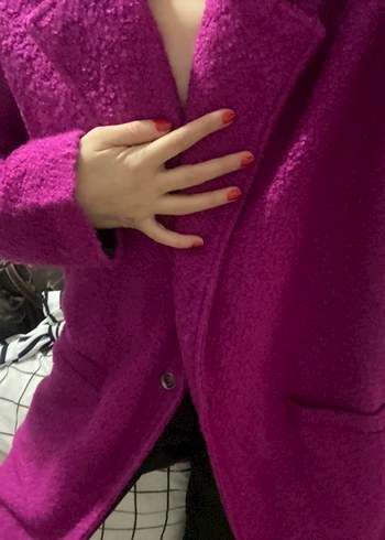 Pembe Midi Boy Düğmeli Kadın Kaban - Görsel 2