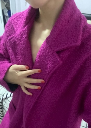 Pembe Midi Boy Düğmeli Kadın Kaban - Görsel 3