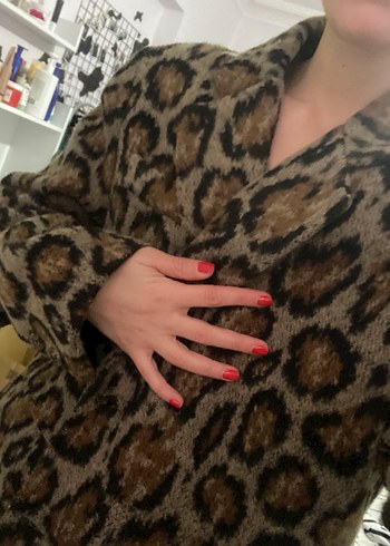 Kahverengi Leopar Desenli Kadın Kaban - Görsel 4