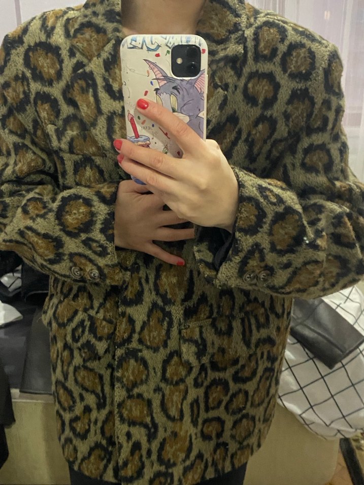 Kahverengi Leopar Desenli Kadın Kaban - Görsel 2