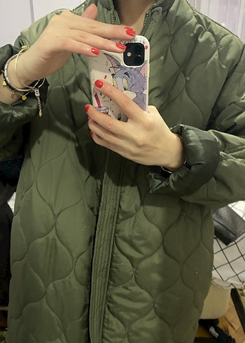 Düğmeli Haki Kadın Midi Ceket - Görsel 2