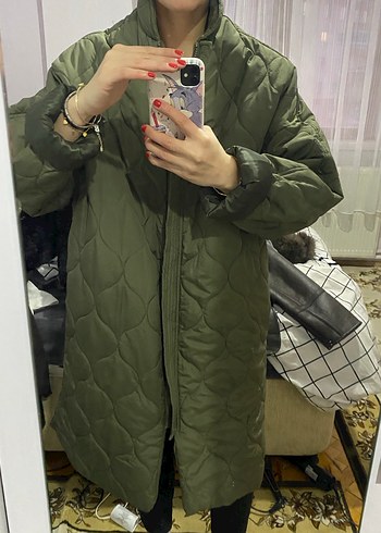 Düğmeli Haki Kadın Midi Ceket - Görsel 3