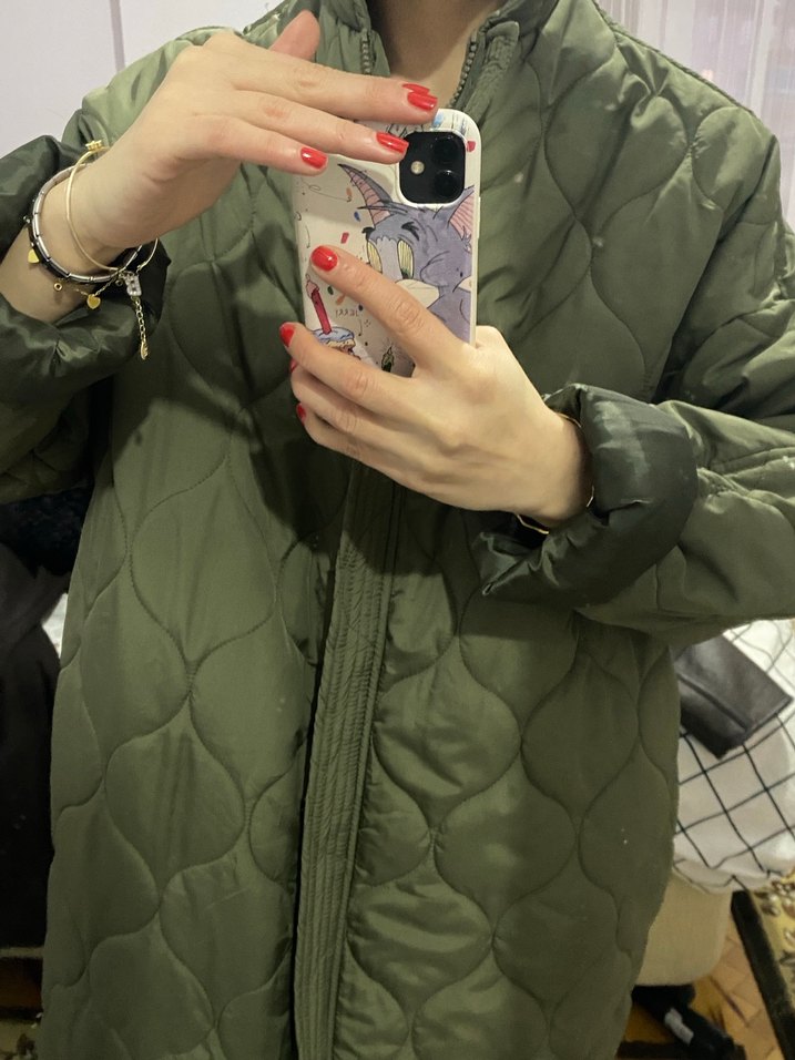 Düğmeli Haki Kadın Midi Ceket - Görsel 2