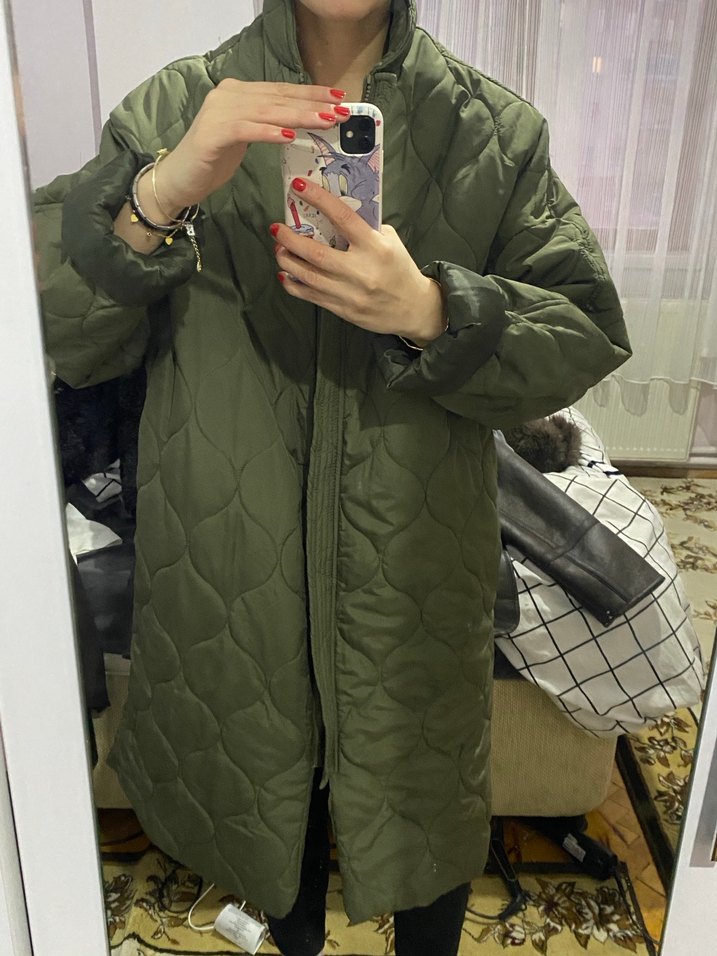 Düğmeli Haki Kadın Midi Ceket - Görsel 3