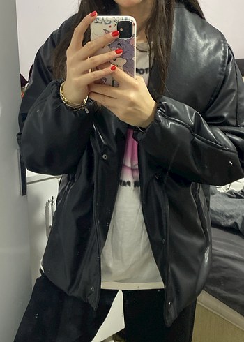 Siyah Parlak Deri Midi Ceket - Görsel 2