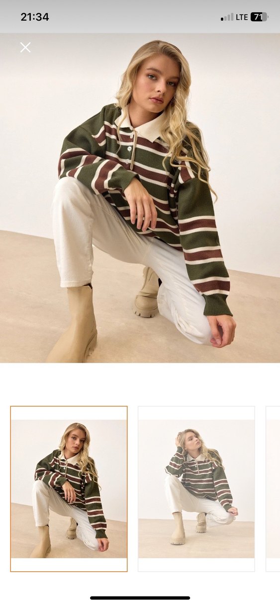 Çizgili Salaş Triko Kadın Kazak - Görsel 3