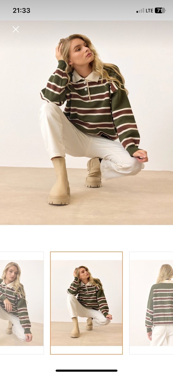 Çizgili Salaş Triko Kadın Kazak - Görsel 2