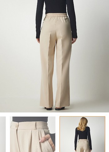 Bej Kadın Kumaş Pantolon, Normal Boy, Regular Fit - Görsel 3