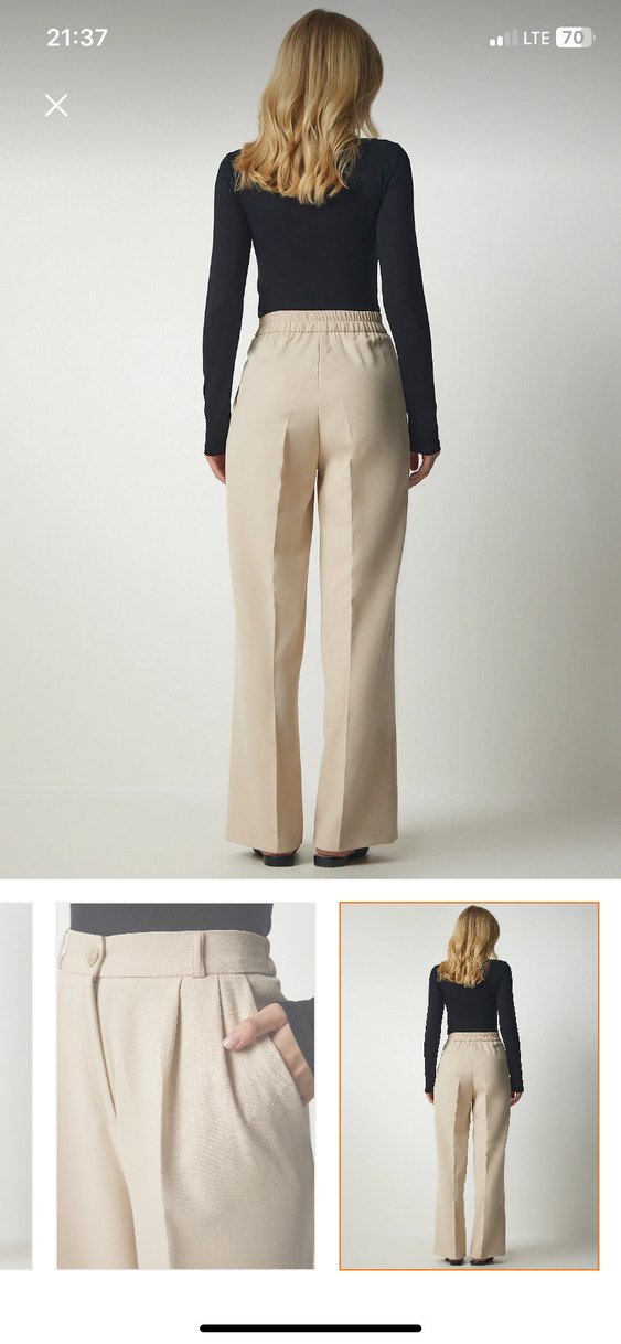 Bej Kadın Kumaş Pantolon, Normal Boy, Regular Fit - Görsel 3