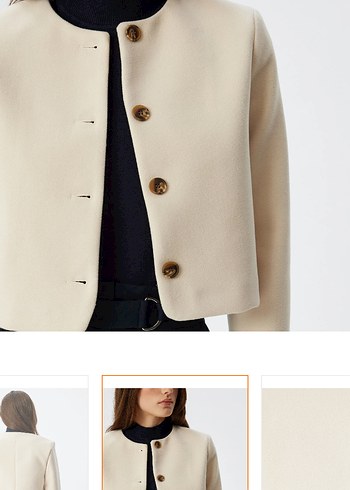 Bej Kadın Midi Boy Düğmeli Ceket - Görsel 3