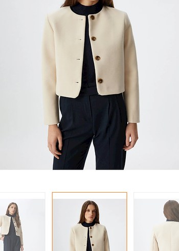 Bej Kadın Midi Boy Düğmeli Ceket - Görsel 2