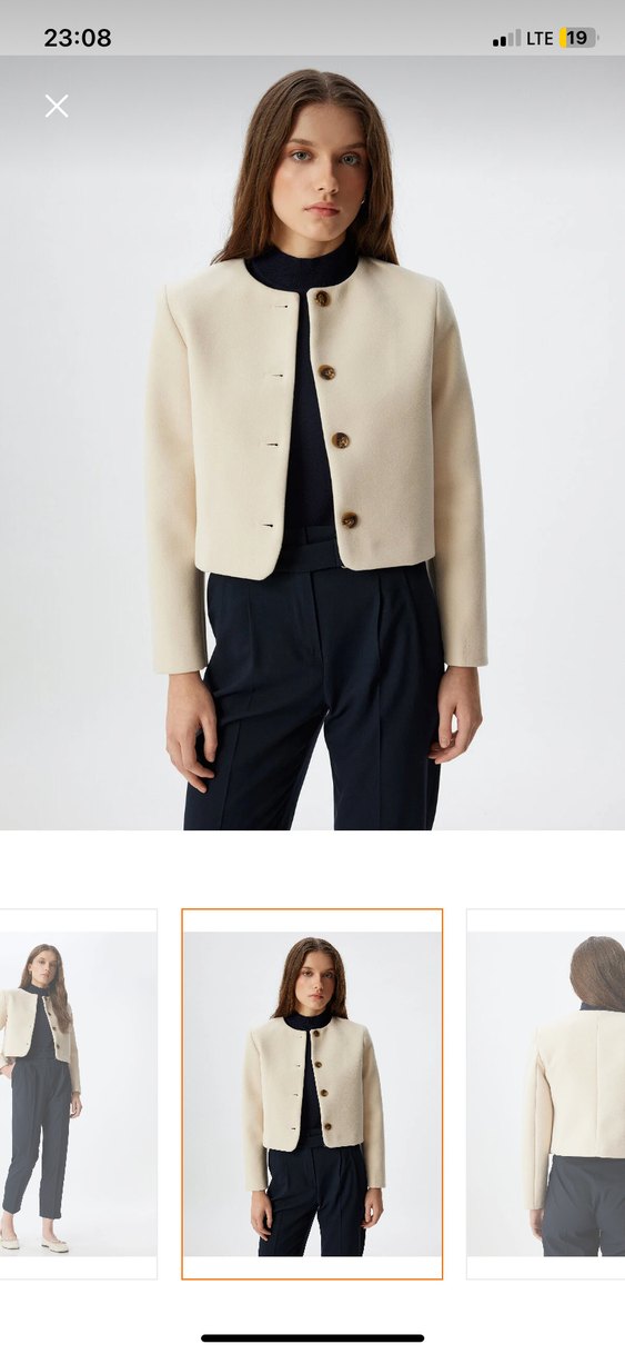 Bej Kadın Midi Boy Düğmeli Ceket - Görsel 2