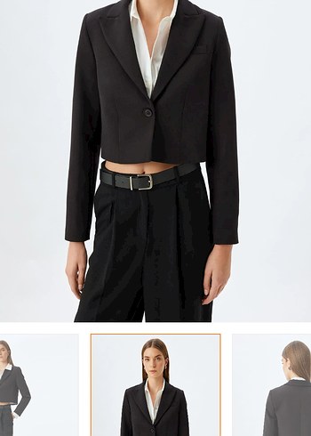 Düğmeli Siyah Kısa Kadın Blazer Ceket - Görsel 3