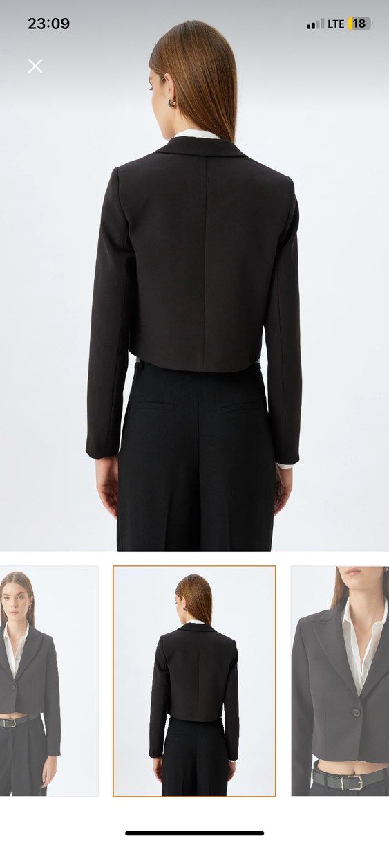 Düğmeli Siyah Kısa Kadın Blazer Ceket - Görsel 4