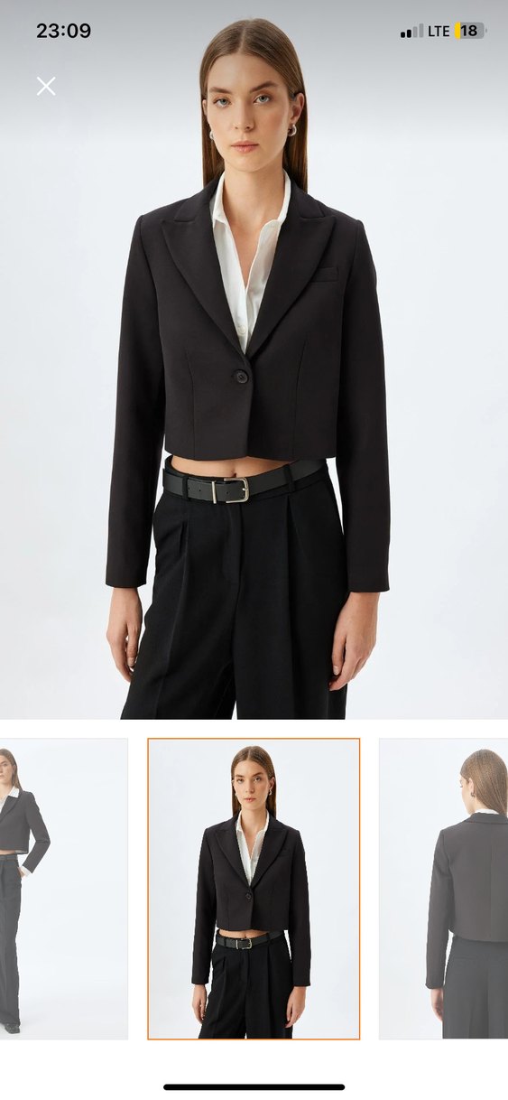 Düğmeli Siyah Kısa Kadın Blazer Ceket - Görsel 3