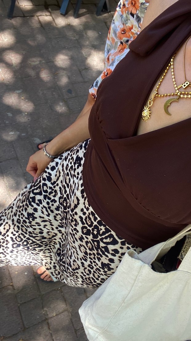 Kahverengi  Saten Leopar Etek - Görsel 2