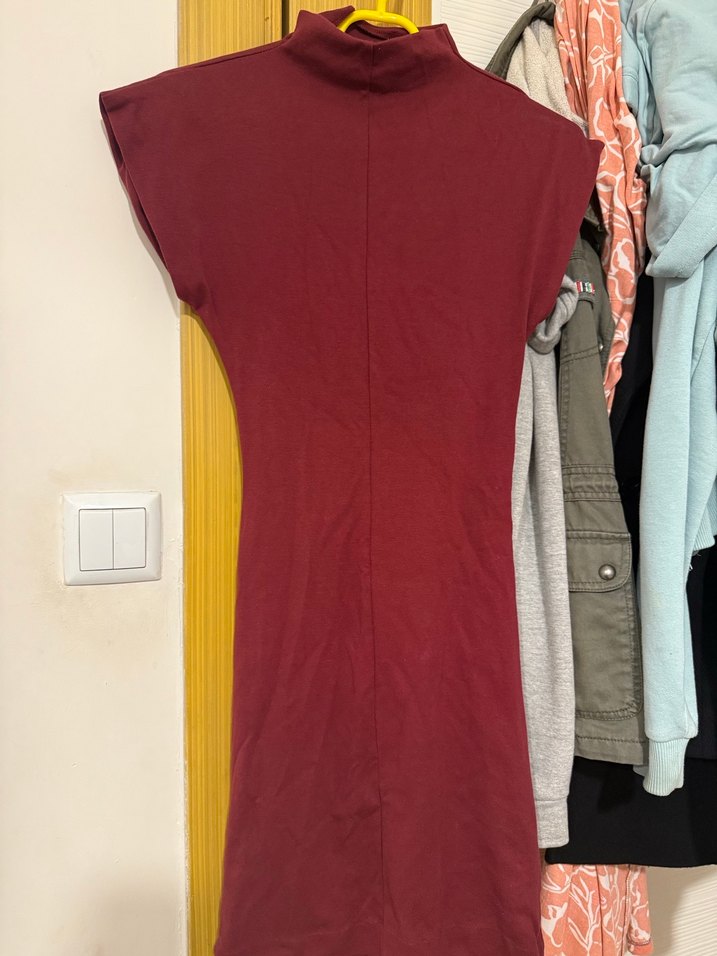 Bordo Midi Elbise - Görsel 2